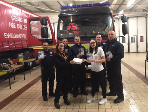 GMFRS firefighters from Green Watch Bury, GMFRS Road Safety Co-ordinator Lesley Allen, and Nikitta Thacker