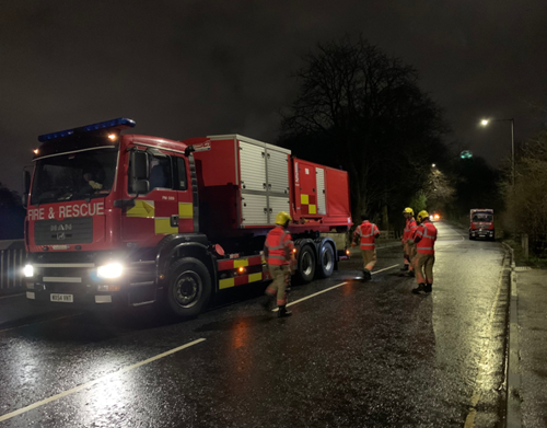 Firefighters from GMFRS responding to a flood incidents in the Didsbury area