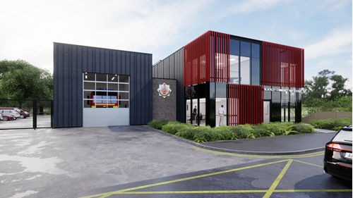 Architect's illustration of proposed façade of Blackley Fire station