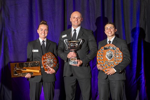 (L-R) Samantha Fleck who won the Academic and Silver Axe Awards, Samuel Noar who won the Fitness Award and Cerys Griffiths who won the ‘Stephen Hunt’ Endeavour Award.